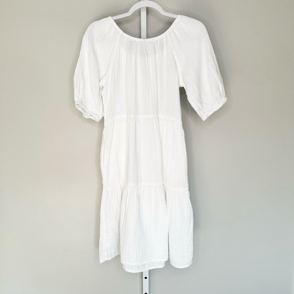 OLD NAVY Mini Dress White XS Tall Crinkle Gauze Tiered Pockets Flowy Peasant NWT - Picture 5 of 15
